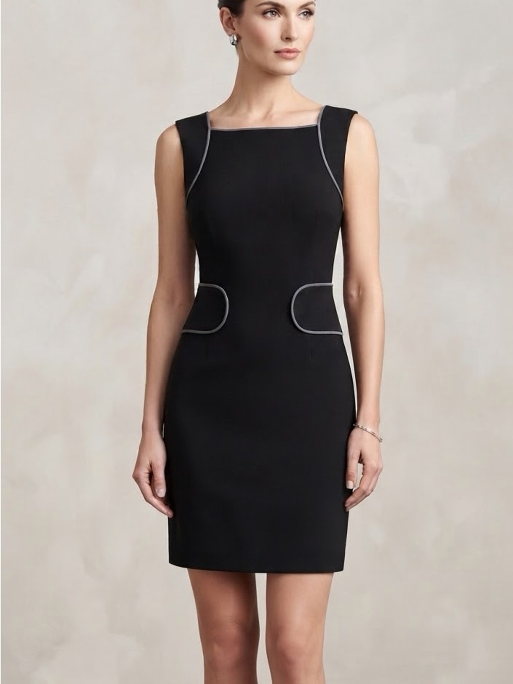 Enfocus Studio Black Midi Dress with Contrast Piping